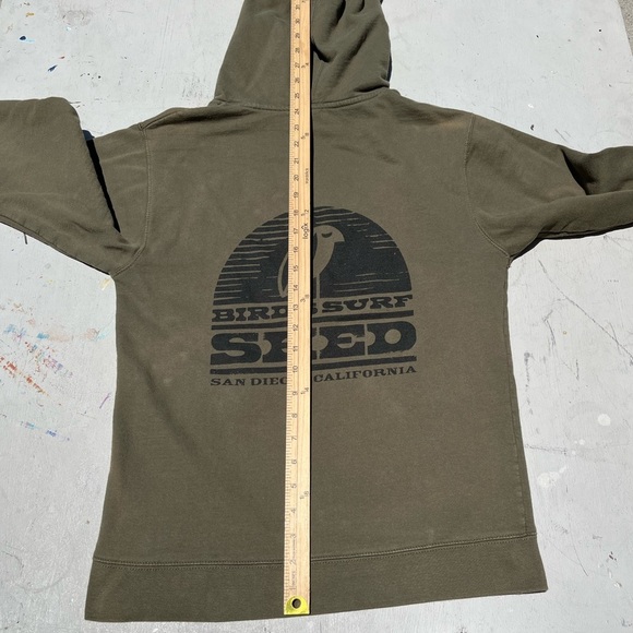 Men's Bird's Surf Shed Hoodie Green Logo NO SIZE Beach Surf CA San Diego Wax - Picture 12 of 13